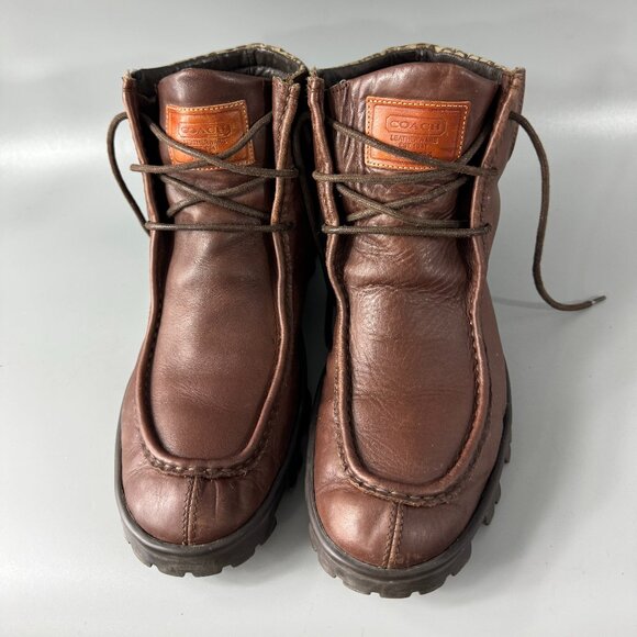 Coach Brown Leather CC Logo Canvas Ankle Heel boots, Men's Size 9 D - Picture 5 of 13